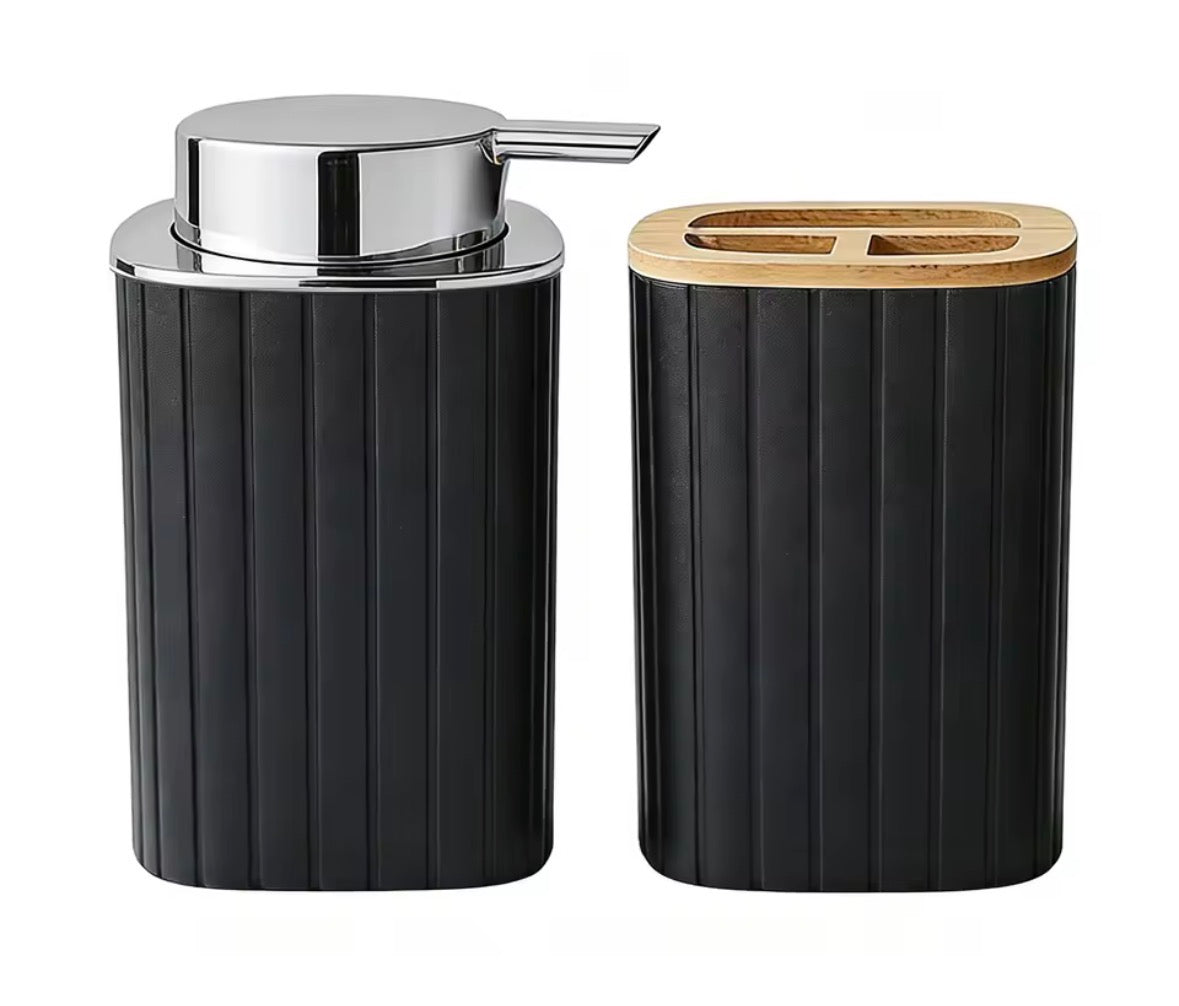 2pcsVanity Hands Soap Dispenser and Toothbrush Holder