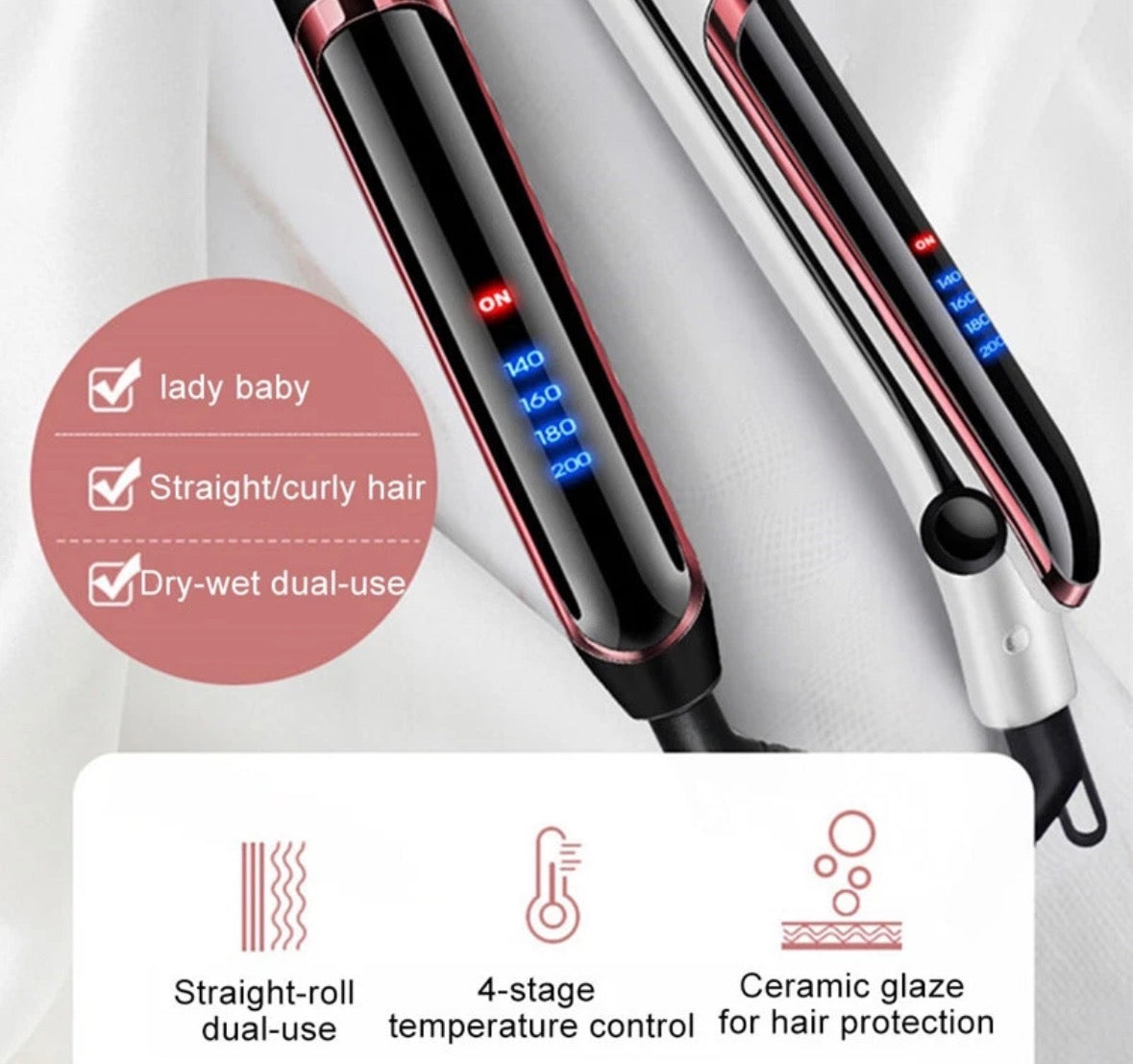 2 in 1 Hair Straighteners Ceramic Plates