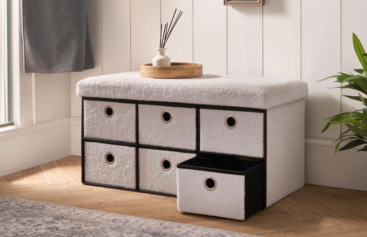 Storage Cube Unit 6 Draw Ottoman Space Saving Velvet