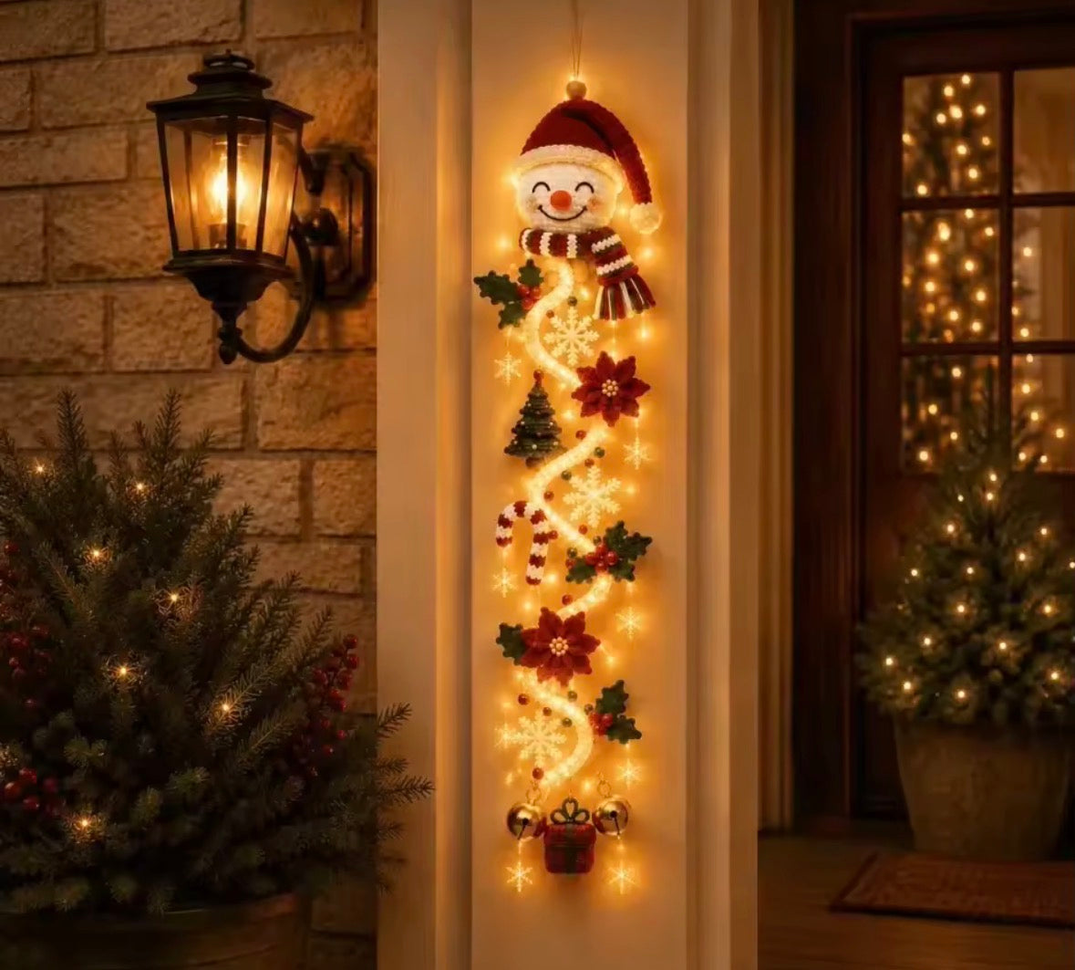 Christmas Door Hanger LED Glowing Crochet Santa Xmas Tree Bell Ornament