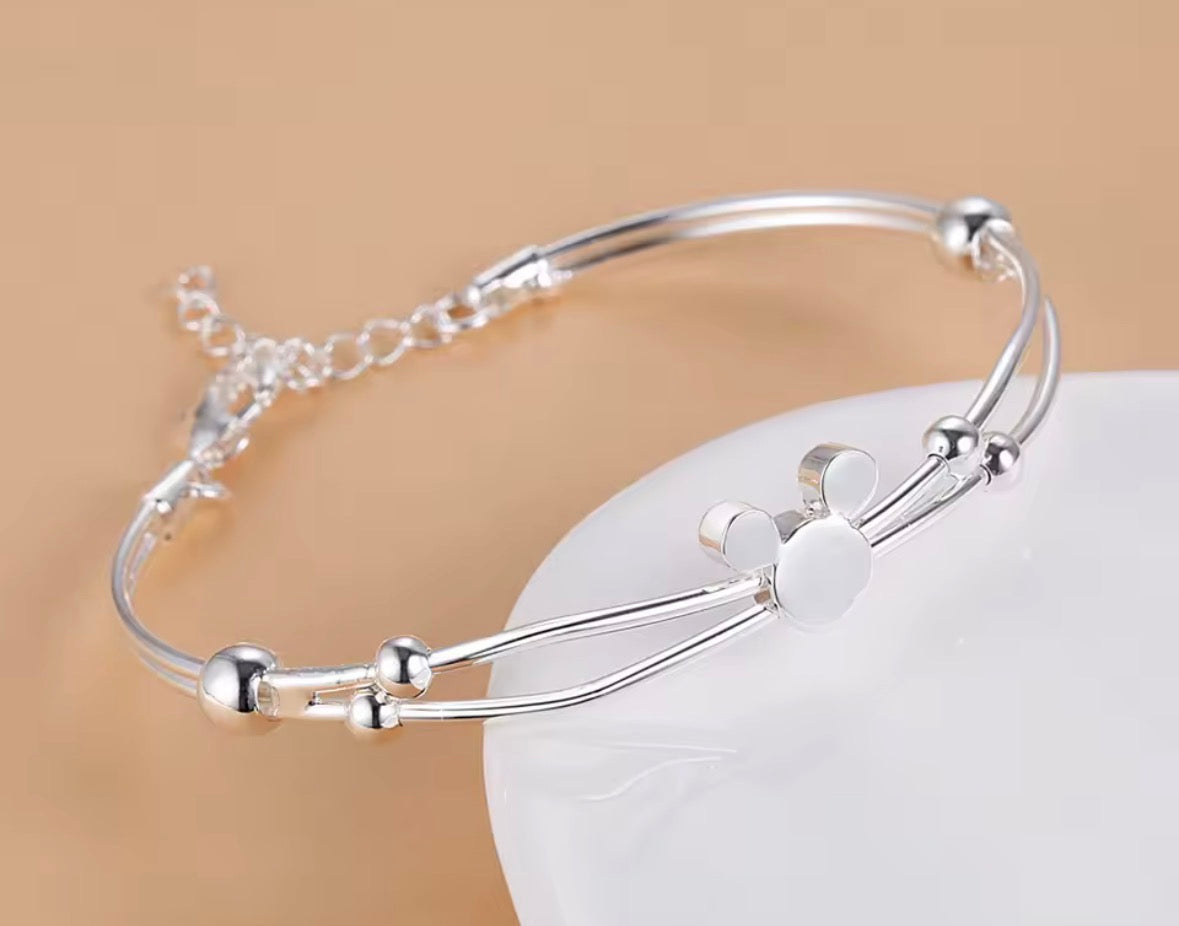 925 Sterling Silver Mouse Chain Bangle