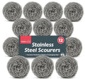 12pk Stainless Steel Scourers Heavy Duty Wire Pads