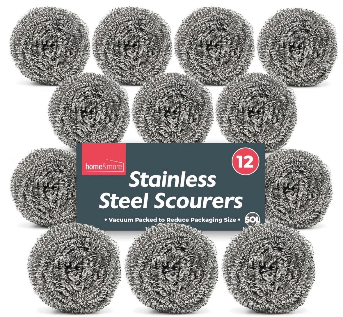 12pk Stainless Steel Scourers Heavy Duty Wire Pads