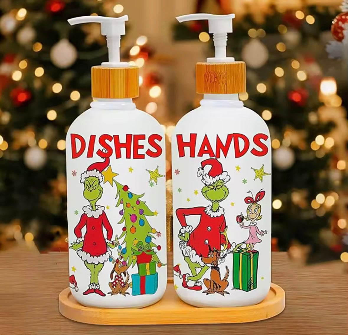 2pcs Christmas Soap Dispenser Set with Pump and Tray