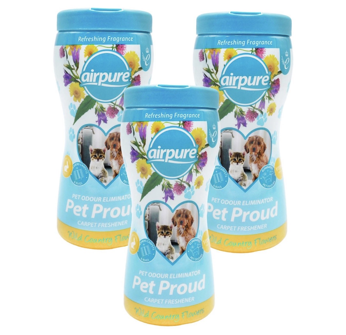 3x Airpure Pet Proud Carpet Freshener 500 grams