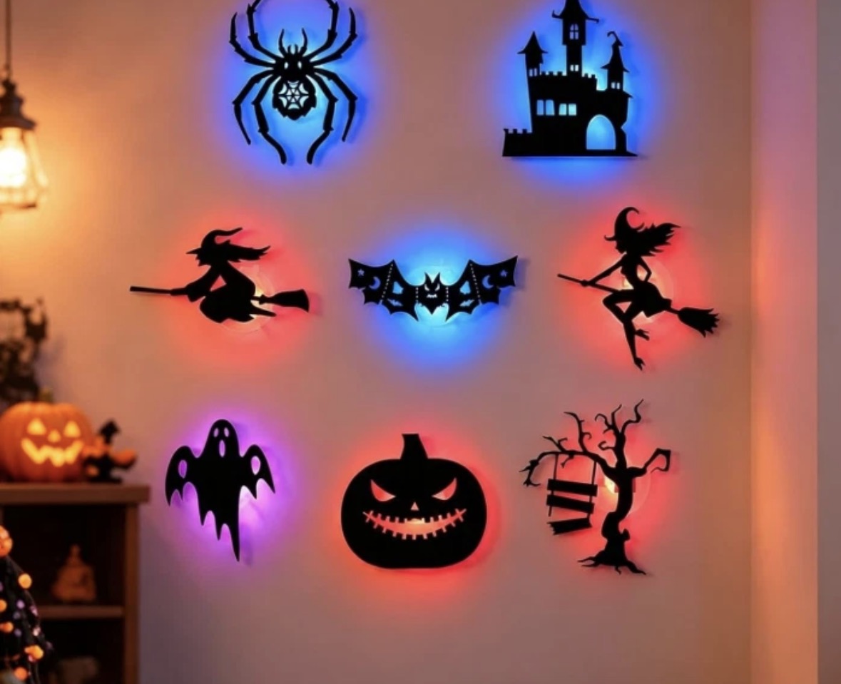 8 Pack Halloween LED Silhouette Wall Light Stickers Decor