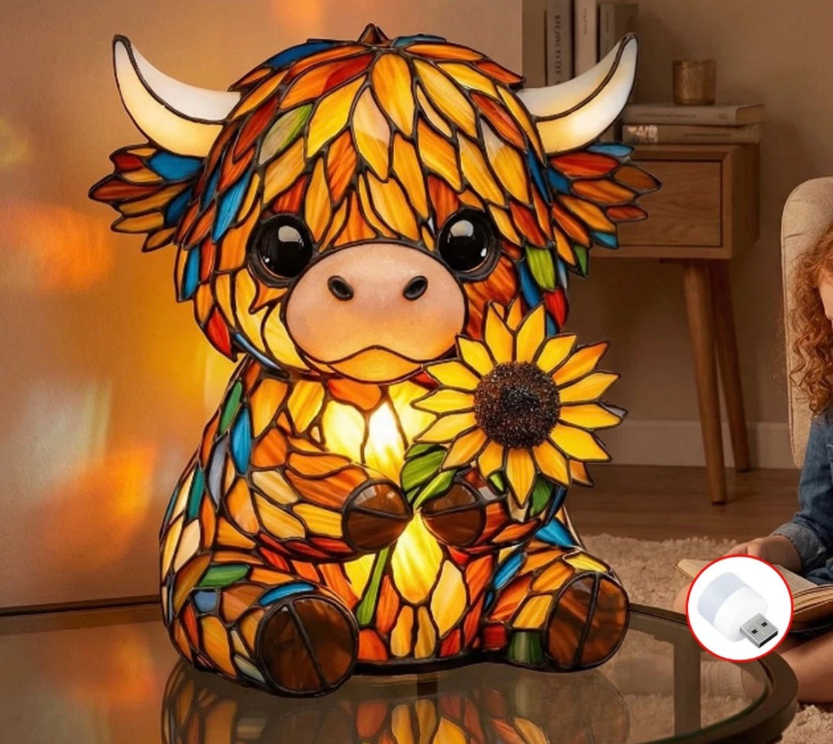 Resin Highland Cow LED 3D Night Light USB Powered