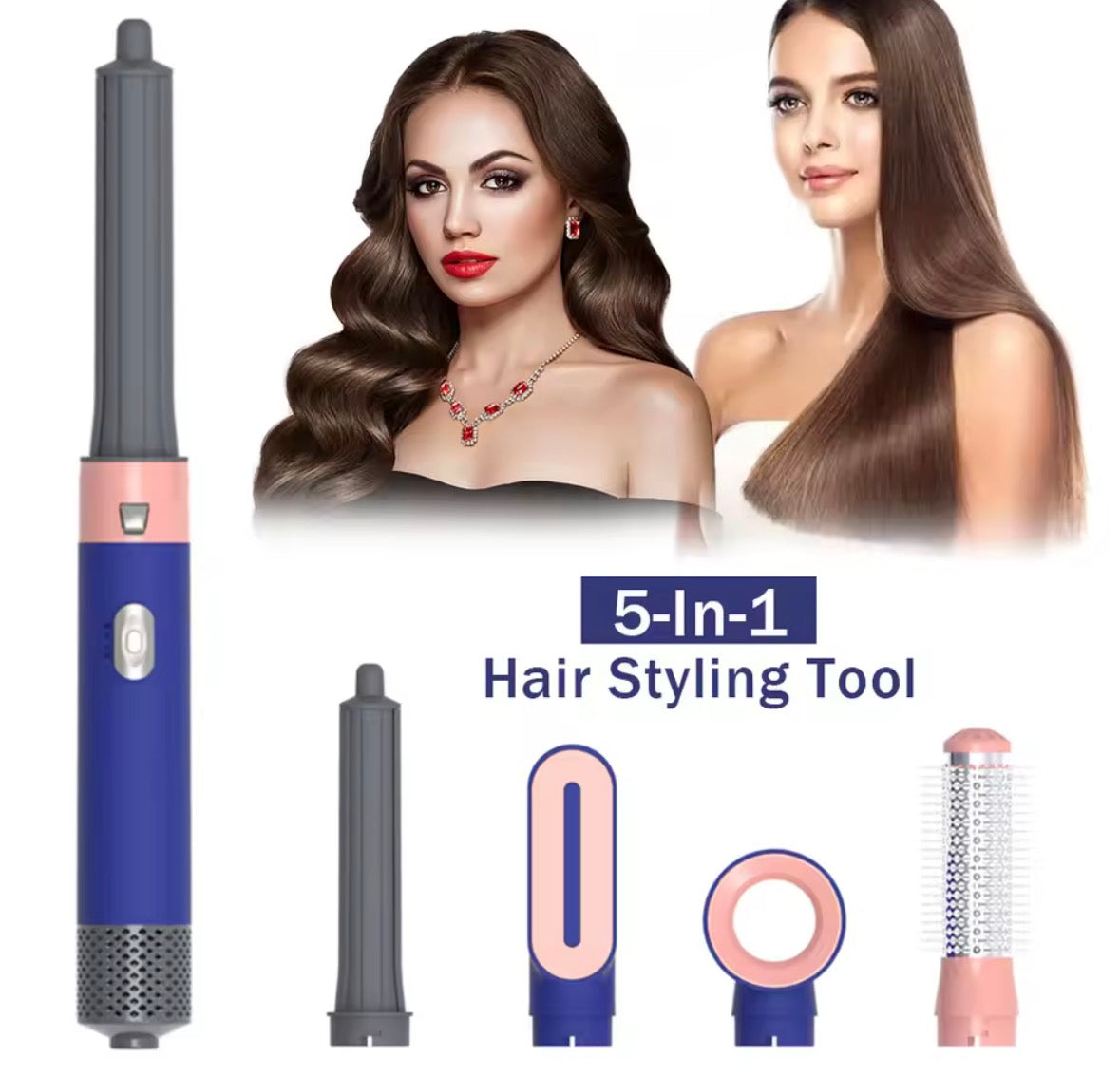 5-in-1 Hair Dryer Brush Curling Iron with Fast Heating Diffuser & Comb Attachments for Hair Styling
