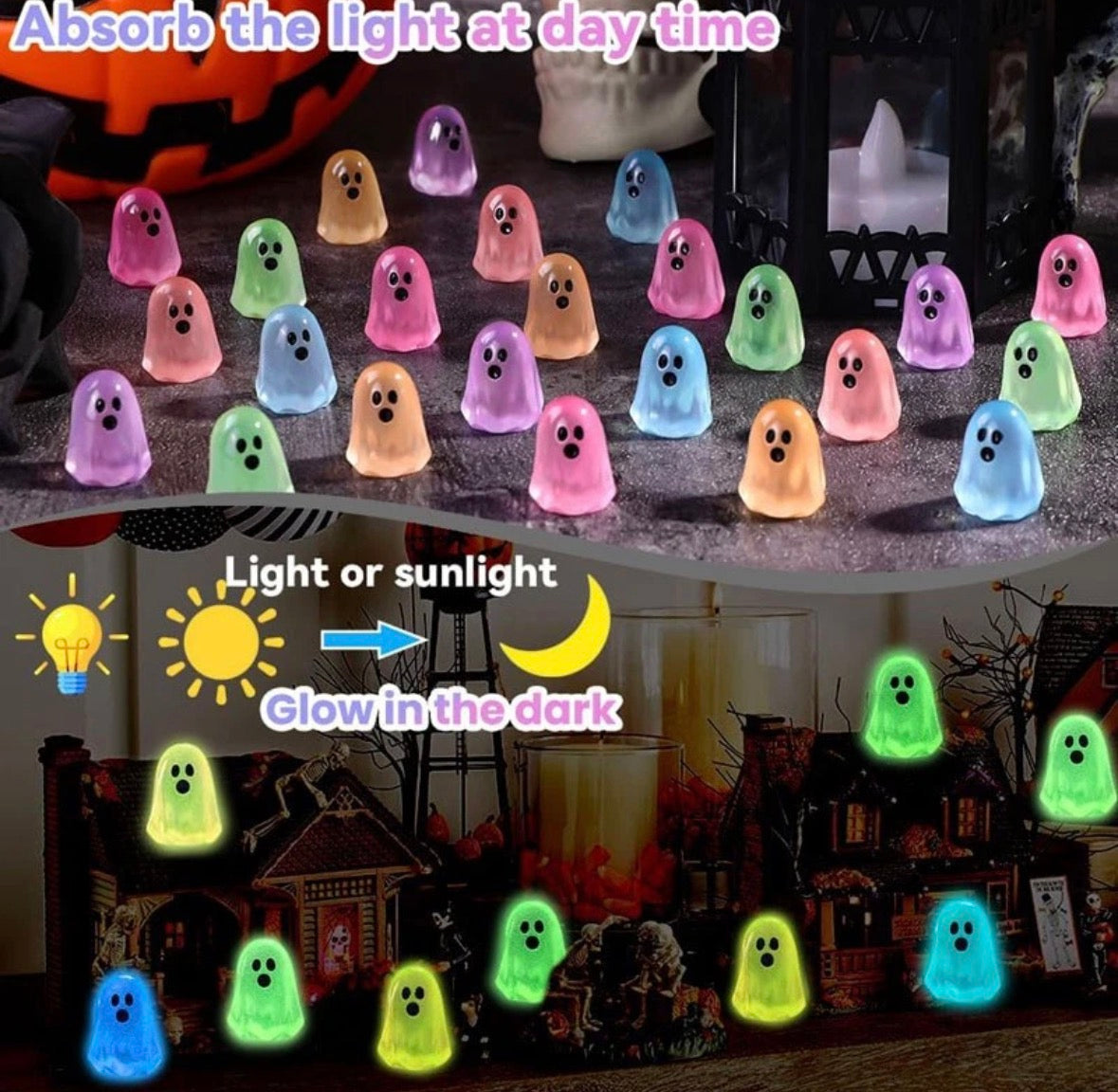 50pcs Mini Ghosts Figures, Luminous Small Little Resin
