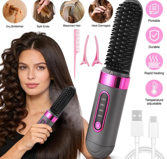 Hair Straightener  Brush Portable Comb USB Rechargeable