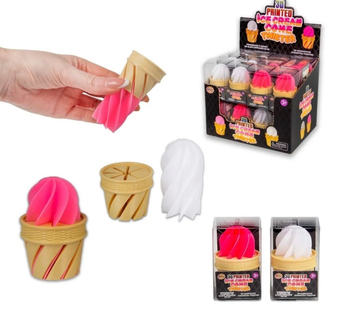 3D Printed Ice Cream Cone Twister Fidget Toy x1