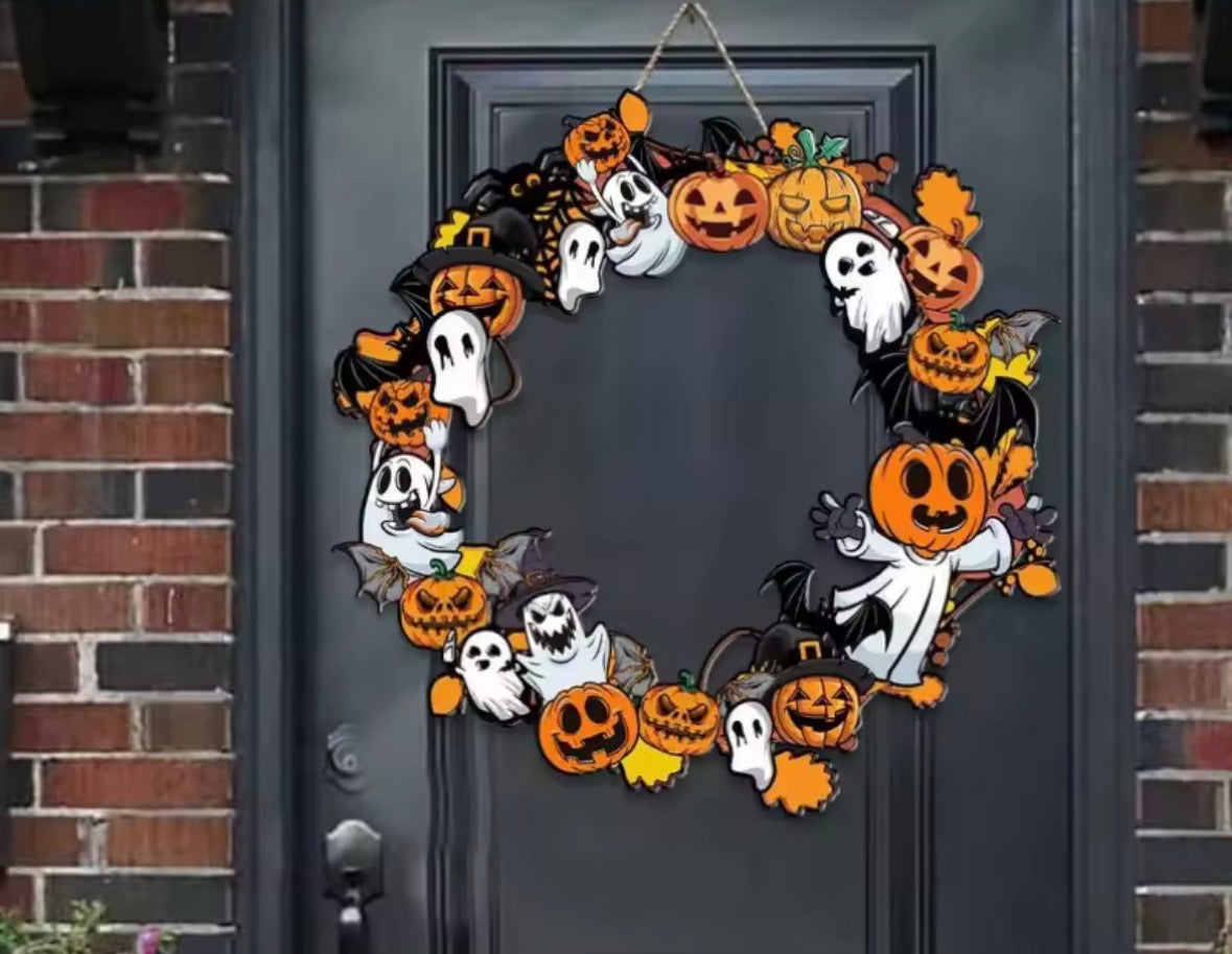 Halloween Wooden Sign Pumpkin Ghost Wooden Sign Wreath