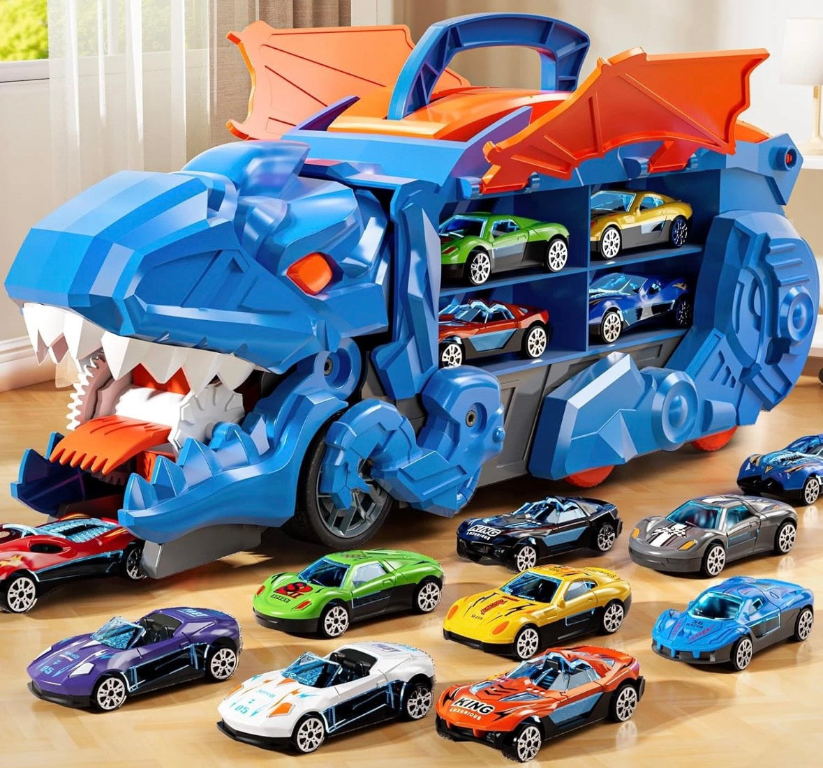 Truck Car Dinosaur Transport Carrier With 12 Small Cars