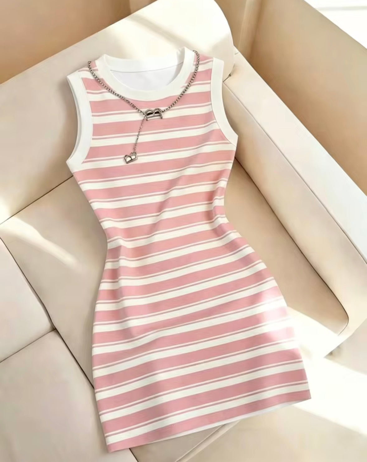 Round Neck Striped Print Dress