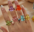 6pcs Bear Charm Rings Adjustable