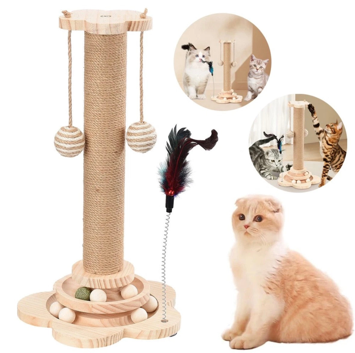 Cat Scratch Scratching Post Pet Scratcher Pole Kitten Activity Tower +Plush Ball