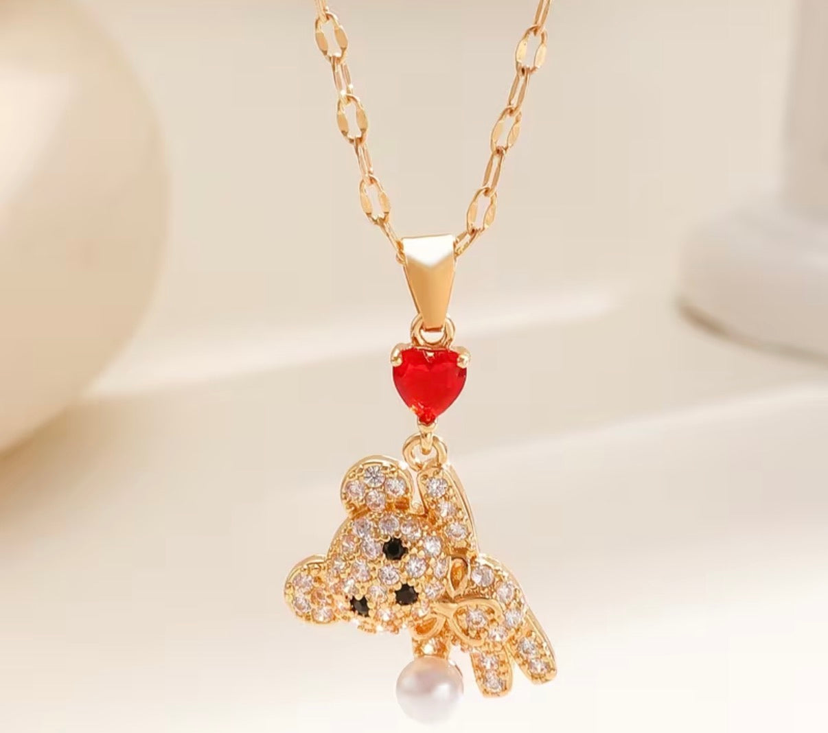 Teddy Bear & Heart Necklace