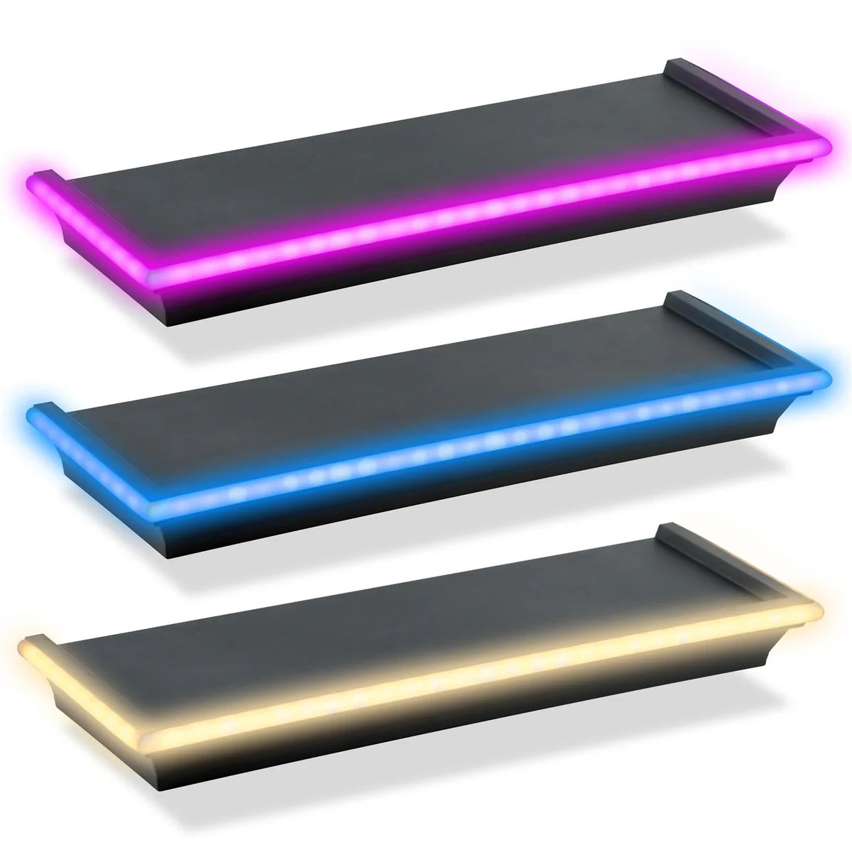 Blue Black Floating Shelves with LED Neon Lights