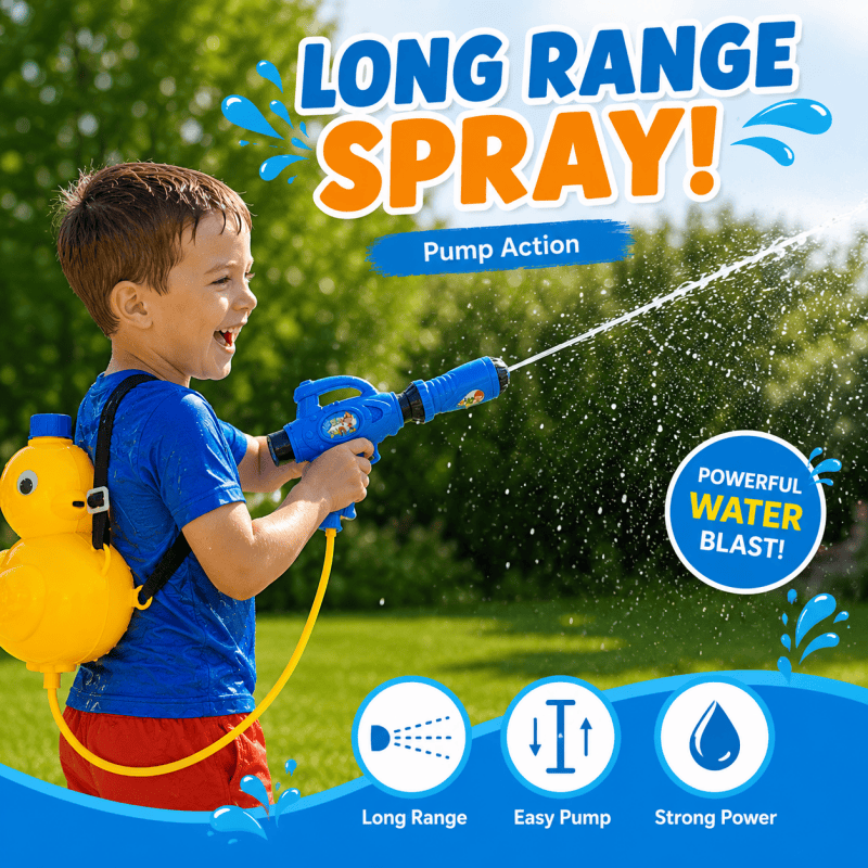 Kids Duck Backpack Water Gun Pump