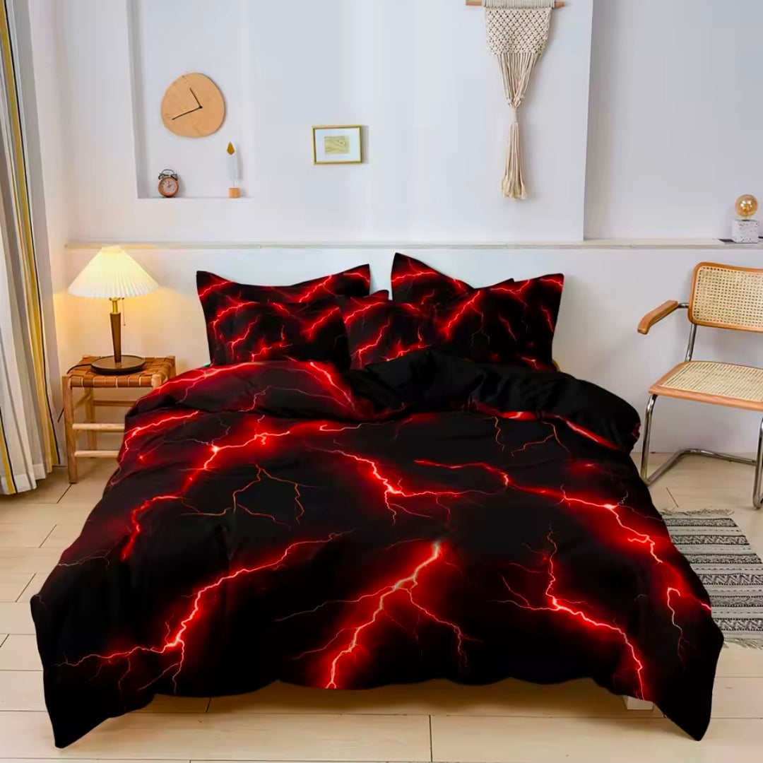 3pc Lightning Thunder Pattern Print Duvet Cover Bedding Set