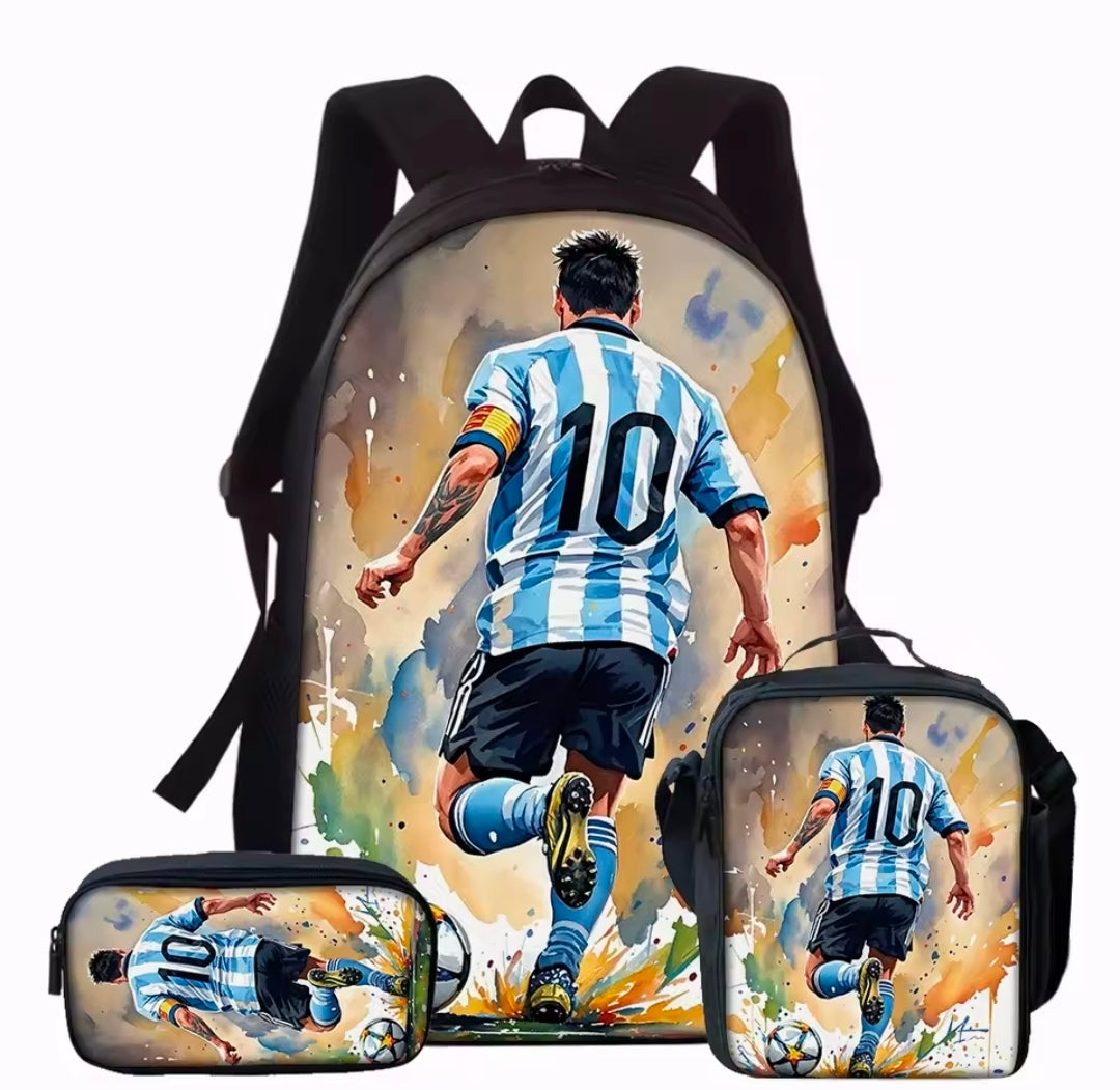 3Pcs Football Flame Print Backpack