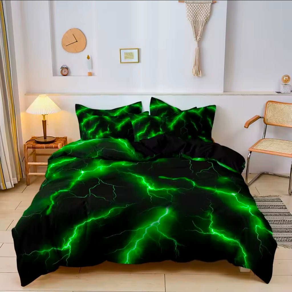 3pc Lightning Thunder Pattern Print Duvet Cover Bedding Set