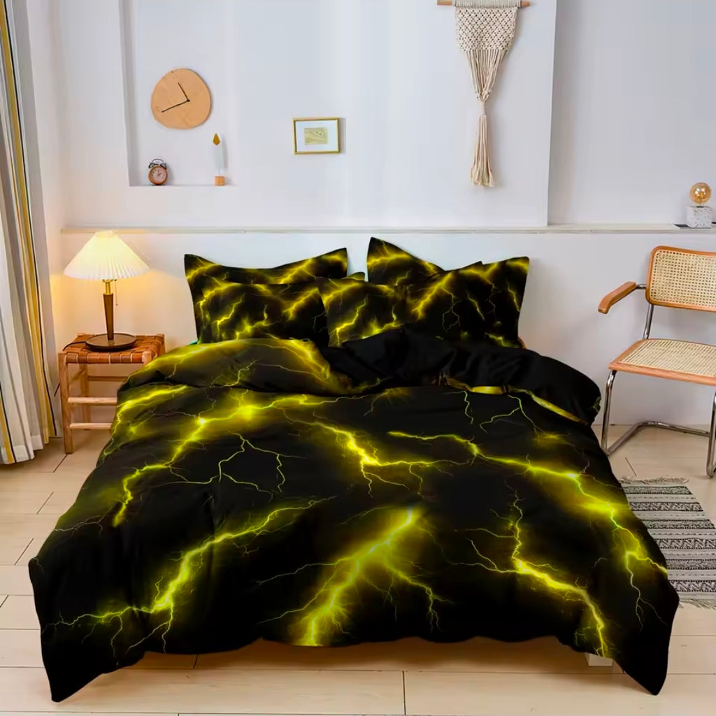 3pc Lightning Thunder Pattern Print Duvet Cover Bedding Set