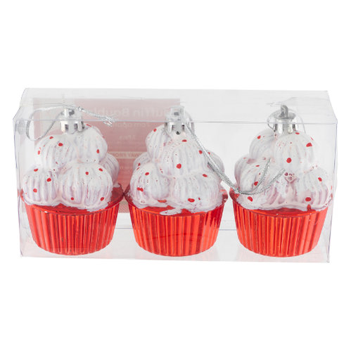 3 Pack Muffin Christmas Festive Ornaments Bablubles 7cm