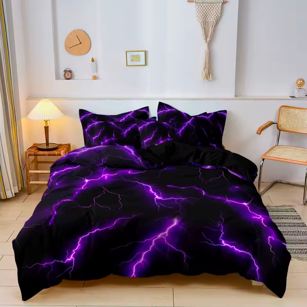 3pc Lightning Thunder Pattern Print Duvet Cover Bedding Set