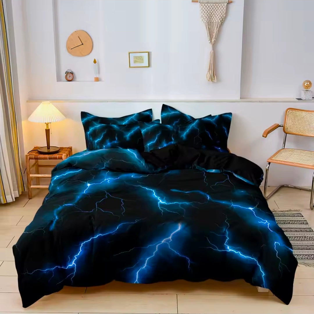 3pc Lightning Thunder Pattern Print Duvet Cover Bedding Set