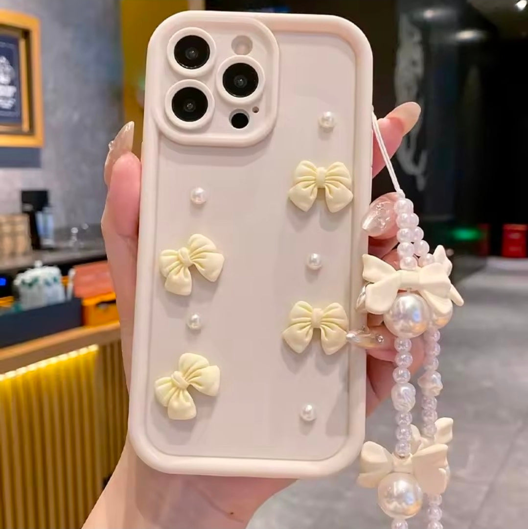 Korean 3D Bowknot Pearl Silicone Phone Case for iPhone