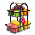 2-Tier Fruit Basket with Wooden Handle