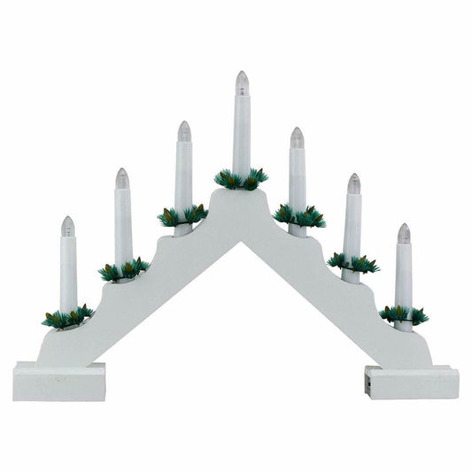 White Wooden Candle Bridge with 7 LED Lights