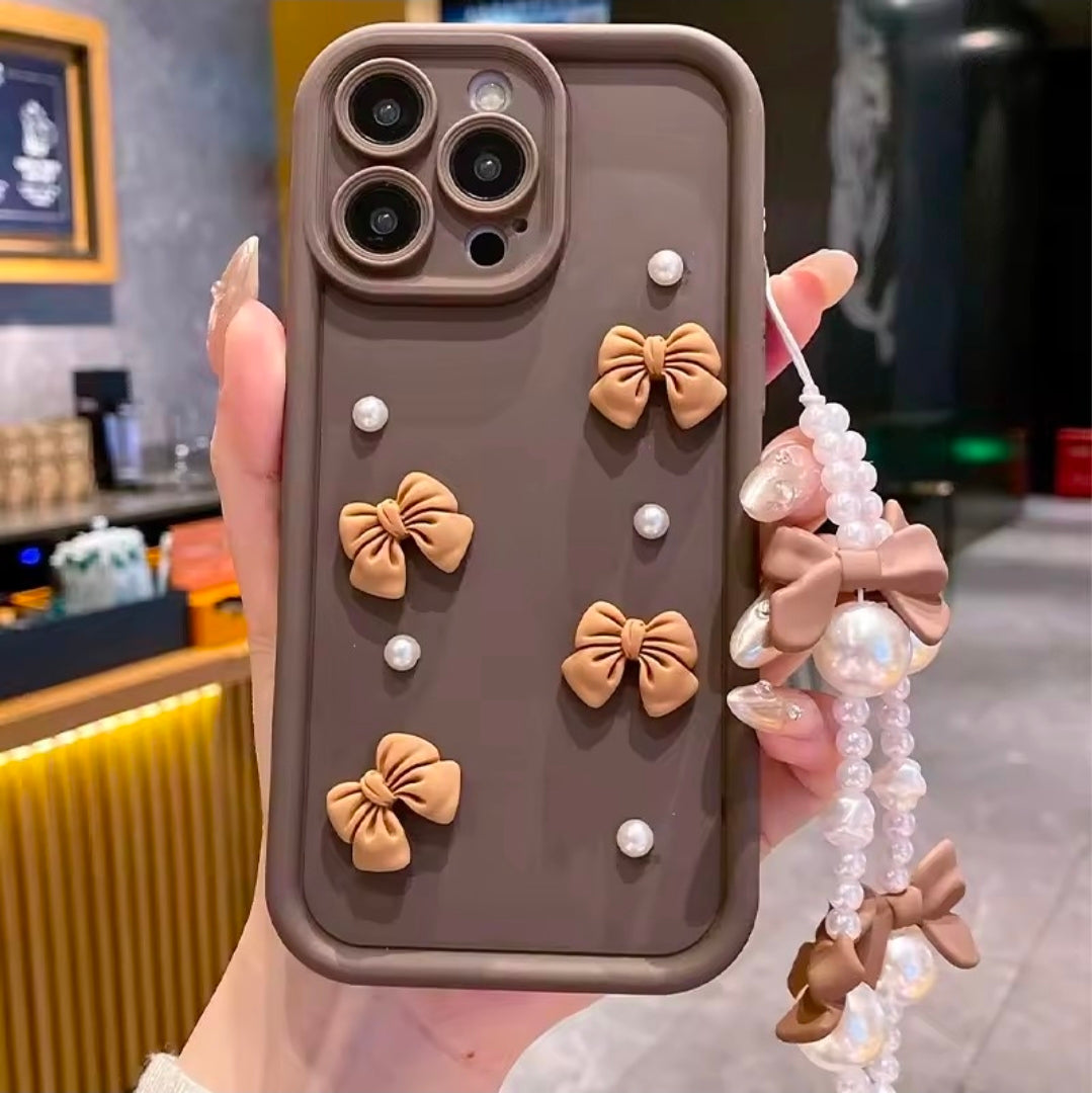 Korean 3D Bowknot Pearl Silicone Phone Case for iPhone