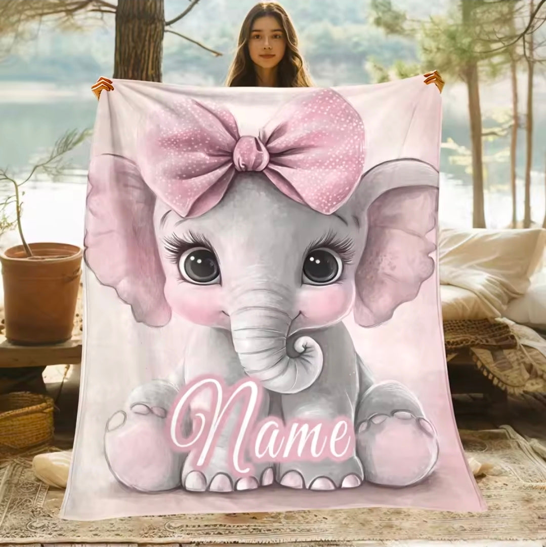 1pc Personalised Pink Elephant Flannel Throw 76 x 102cm